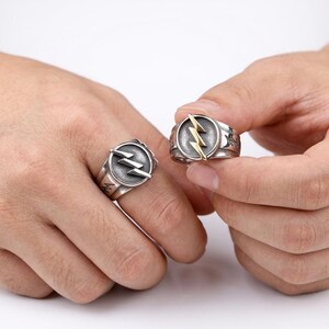 The Flash Ring Superhero Jewelry Lightning Bolt Mens Geek Gift Comic Fan Unique Statement Stainless Steel Durable Everyday Wear Accessory