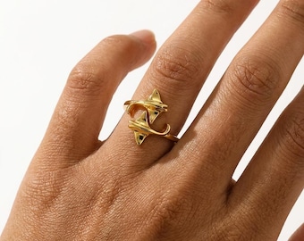Anillo de manta raya dorado, regalo para amantes del océano, joyería única de animales marinos, estilo playero bohemio náutico, ajustable, apilable, accesorio de verano para ella.