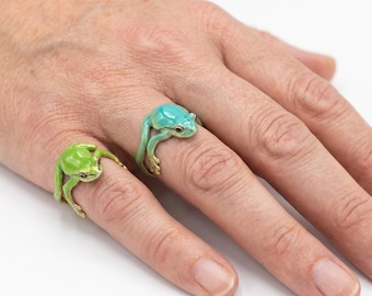 Lindo anillo de rana ajustable, joyería de animales, regalo caprichoso para amantes de los sapos, accesorio único inspirado en la naturaleza, divertida declaración de moda anfibia.