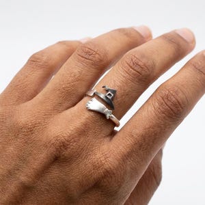 Bague en argent avec chapeau de sorcière, bijoux d'Halloween réglables, accessoires fantasmagoriques, cadeau pour elle, bague de vacances gothique, bijoux empilables de sorcière