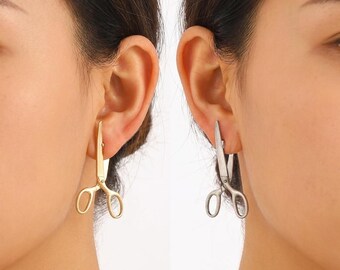 Pendientes de tijera dorados, joyería para peluqueros, regalo para estilistas, accesorios para barberos, tijeras profesionales de salón, pendientes únicos para artistas del cabello.