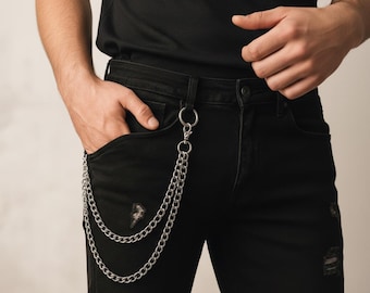 Cadena de plata multicapa para pantalones vaqueros, accesorio de moda alternativo, estilo urbano, gótico, punk, emo, regalo para hombre y mujer.