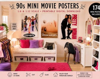 Más de 170 minipósteres de películas de los años 90 para imprimir y descargar en formato PDF. Decoración para casas de muñecas a escala 1/6 y 1/12.