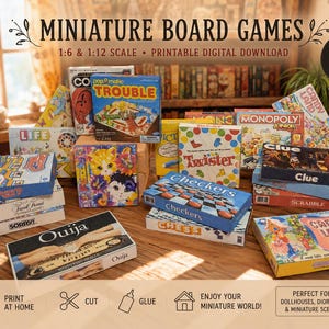 Über 20 druckbare Mini-Brettspiele – Puppenhaus-Maßstab 1:6 und 1:12 – DIY-PDF-Download