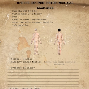 Forensischer Autopsiebericht – Detektivspiel zum Ausdrucken – Gerichtsmedizinische Fallakte – Beweismittel im Mordfall – Tatortuntersuchung (PDF)