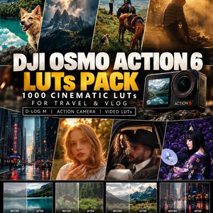 DJI Osmo Action 6 LUT-paket | 1000+ filmiska LUT:er för resor och vlogg | D-Log M färggraderingsförinställningar | LUT:er för actionkameravideo