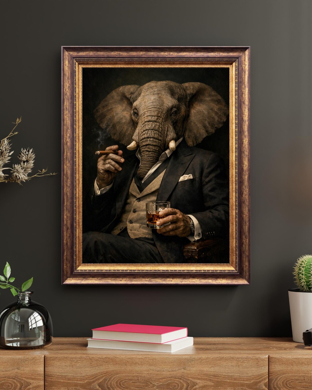 Vintage Elephant Portrait Print, Gentleman Animal Wall Art - Etsy