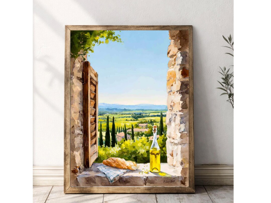 Tuscan Window Rvt Tuscan Vineyard Window View Print, Italian Countryside Kitchen Wall Art ...