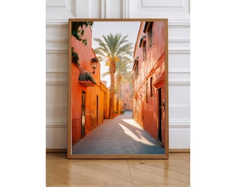 Marrakech Street Art Print, Terracotta Medina Wall Decor, Boho Travel Poster