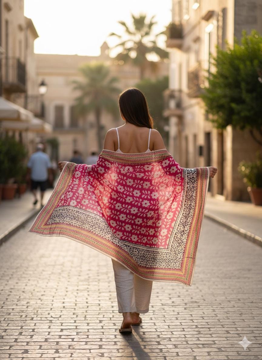 Jupe longue en coton brodée rouge : style bohème vintage du Rajasthan - France