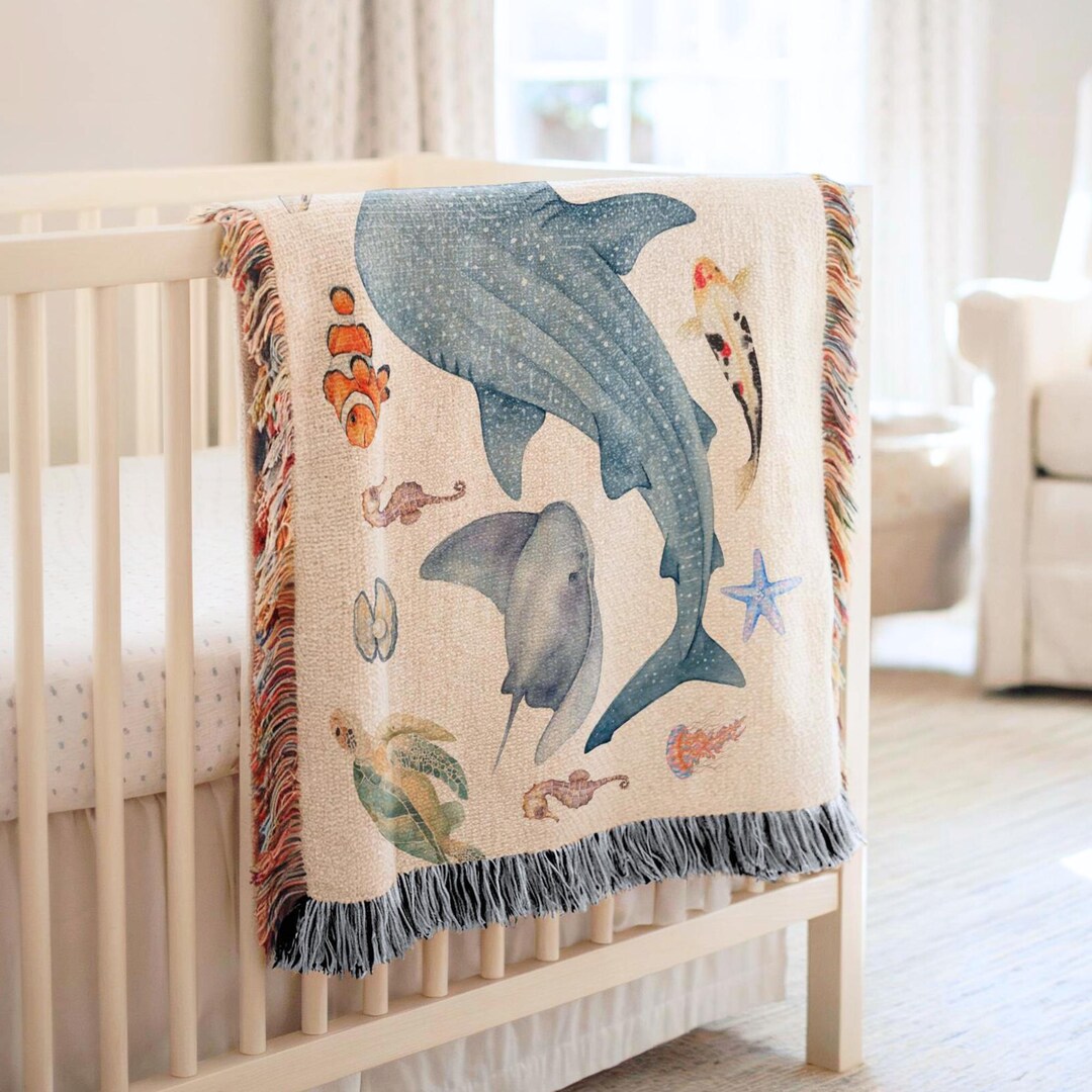 Under the Sea Baby Blanket Woven Gender Neutral Baby Blanket Marine ...