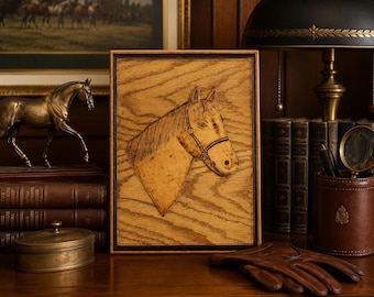 Vintage Handcrafted Wood Burned Horse Wall Art ~ Rustic Equestrian Relief Plaque ~Handmade Pyrography Horse Decor ~ Western Ranch Lodge Art