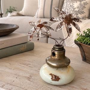 Vintage Glass Door Knob Metal Flower Sculpture ~ Rustic Garden Art ~ Distressed Salvage Decor ~ Farmhouse Coffee Table Accent~ Cottage Decor