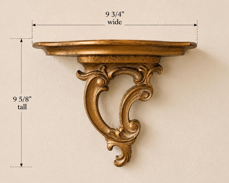 Vintage SyrocoWood Wall Shelf ~Hollywood Regency Gold Syroco Shelf ~ Rococo Style Wall Bracket French Country Display Shelf ~ USA Made image 2