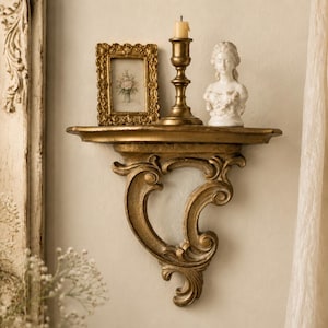 Vintage SyrocoWood Wall Shelf ~Hollywood Regency Gold Syroco Shelf ~ Rococo Style Wall Bracket French Country Display Shelf ~ USA Made