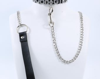 Custom Name Leather Choker for Her with Chain Leash, Personalized Letter Collar Necklace,Girlfriend Gift,Romantic Jewelry Gift,birthday gift