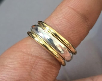 Handmade Sterling Silver Dome Ring: Stackable Band Rings  2 brass And 1 silver