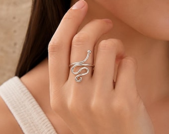 925 Sterling Silver Snake Ring, Adjustable Serpent Ring, Minimalist Open Wrap Ring, Snake Finger Ring, Boho Jewelry Gift for Women