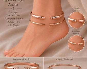 Pure Copper 3 Cut Open Cuff Bangle, Minimalist Unisex Healing ANKLET