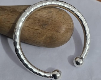 Hammered Sterling Silver Torque Bangle, Heavy Mens Jewelry