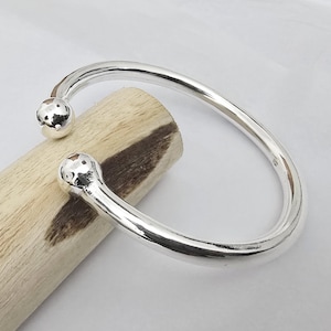 Handmade Heavy Sterling Silver Torque Bangle: Solid Ball End Design