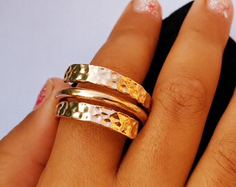 Handmade Hammered Copper Double Band Ring, Minimalist Boho Statement Jewelry