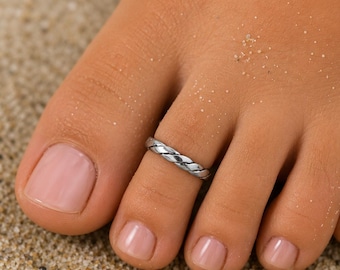 925 Sterling Silver Twisted Toe Ring, Adjustable Rope Toe Ring, Minimalist Beach Toe Ring, Open Band Foot Jewelry, Summer Gift for Women