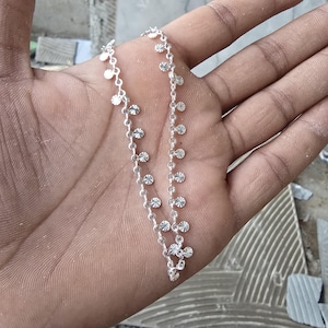 925 Sterling Silver Disc Anklet, Delicate Chain Bracelet, Minimalist Foot Jewelry, Gift for Her image 4