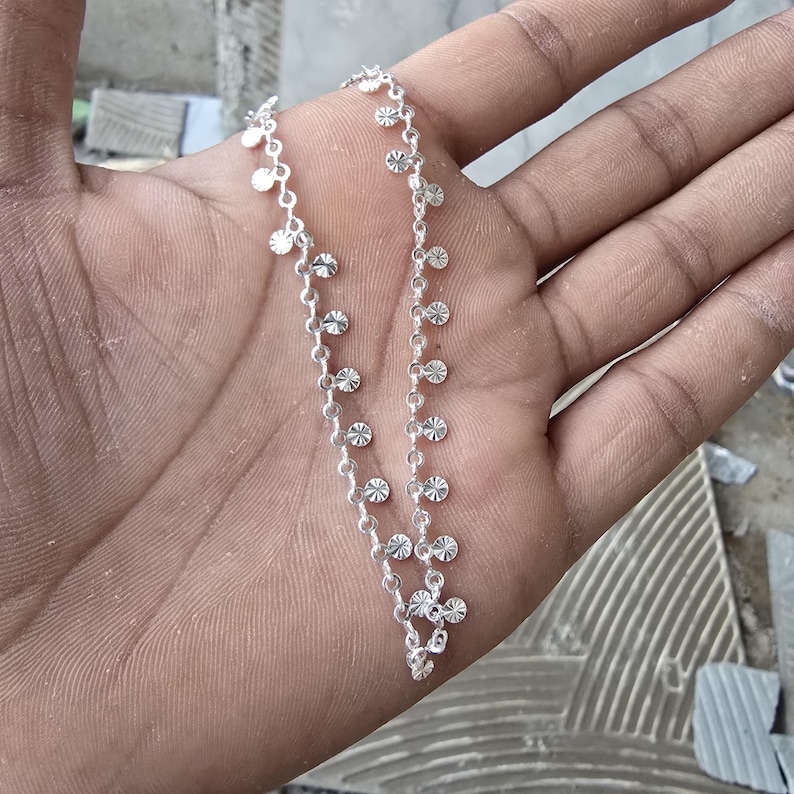 925 Sterling Silver Disc Anklet, Delicate Chain Bracelet, Minimalist Foot Jewelry, Gift for Her image 4
