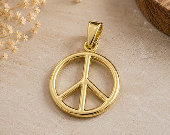 Natural Brass Peace Sign Pendant, Handmade Peace Symbol Necklace Charm, Minimalist Round Wire Pendant, Boho Hippie Jewelry Gift