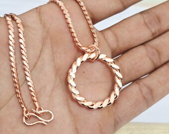 Polished Copper Cuban Curb Chain Necklace, Bracelet, Anklet NECKLACE WITH Pendent