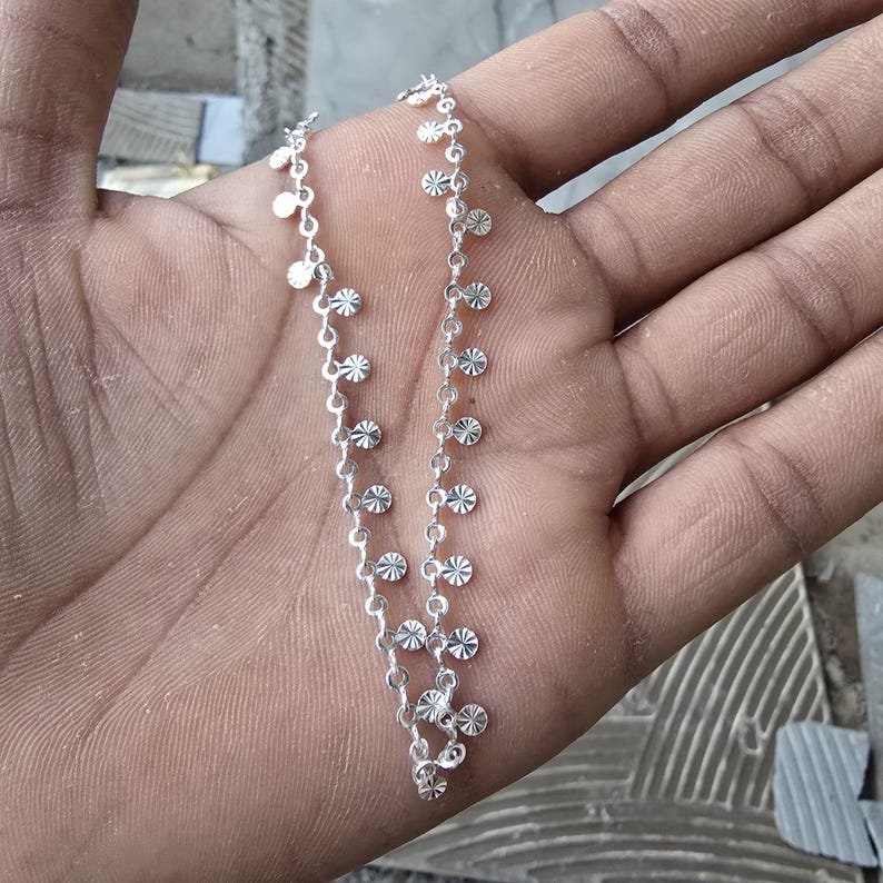 925 Sterling Silver Disc Anklet, Delicate Chain Bracelet, Minimalist Foot Jewelry, Gift for Her image 3
