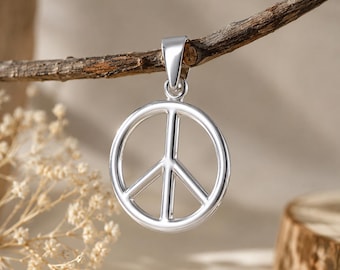 925 Sterling Silver Peace Sign Pendant, Minimalist Peace Necklace Charm, Hippie Symbol Pendant, Handmade Boho Jewelry Gift for Women & Men