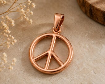 Copper Peace Sign Pendant, Handmade Peace Symbol Necklace Charm, Minimalist Round Wire Pendant, Boho Hippie Jewelry Gift for Women & Men