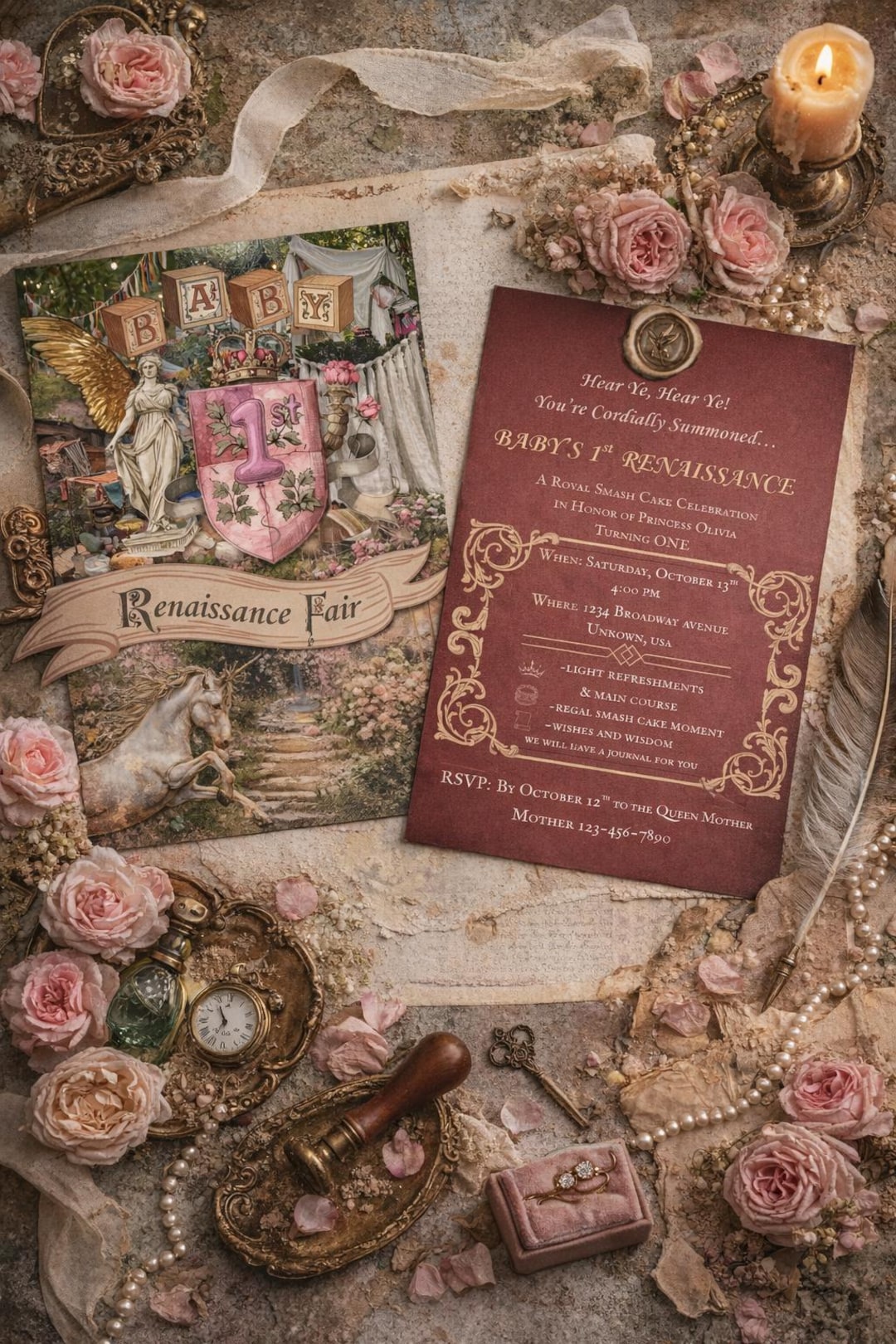 Renaissance Fair Baby 1st Birthday Invitation & Party Signs (canva ...