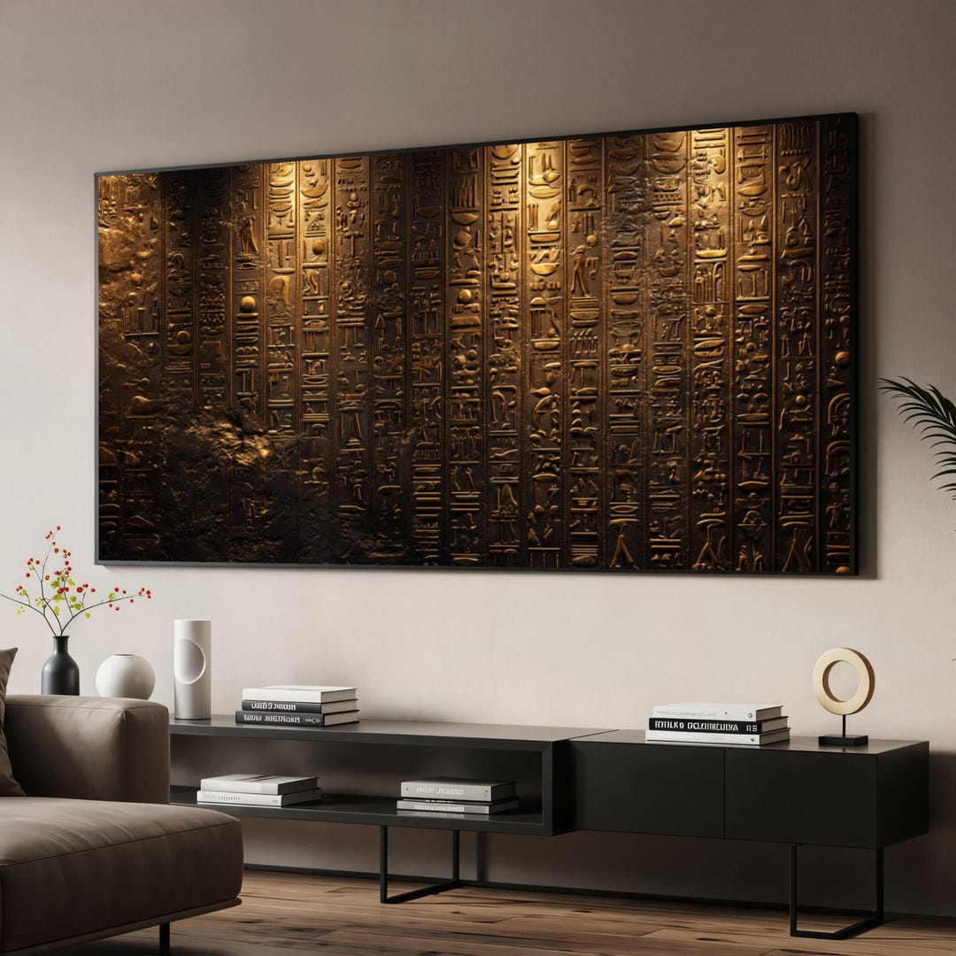 Ancient Egyptian Hieroglyphs Canvas Print Art, Vintage Gold Stone ...