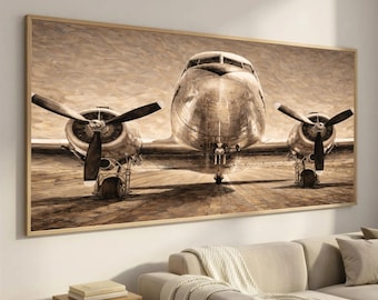Vintage Propeller Plane Canvas Art Print, Retro Aircraft Illustration, Sepia Aviation Decor