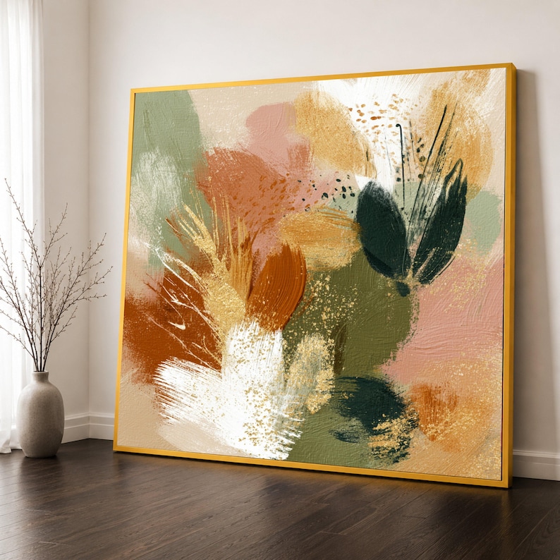 Very Abstract Shape Earth Tone Abstract Canvas Print Wall Art, Modern Botanical Shapes ...
