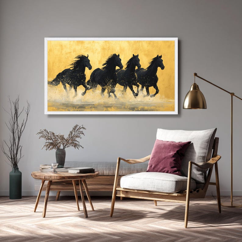 Galloping Black Horses Canvas Print, Dynamic Animal Wall Art, Energetic ...