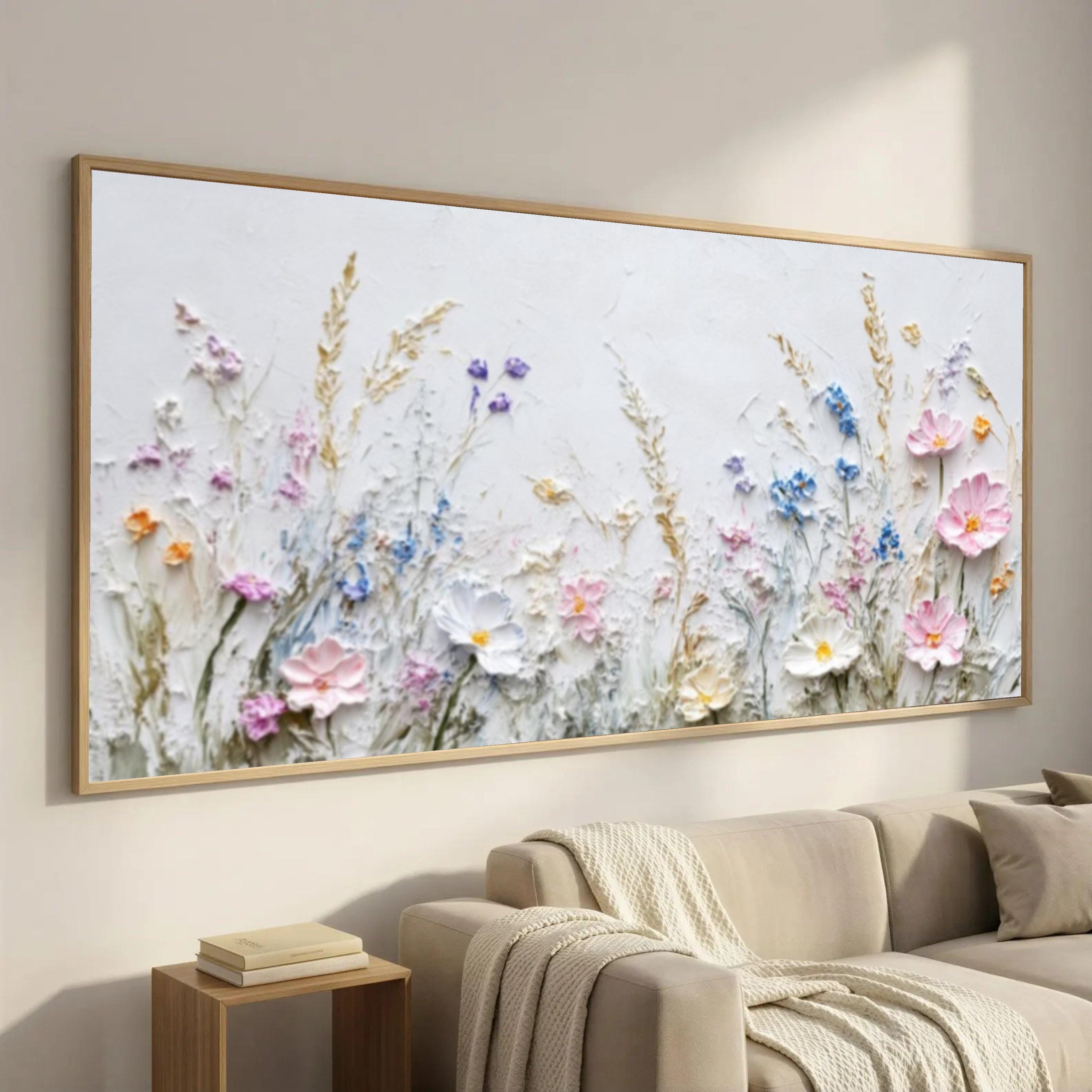 Wildflower Meadow Canvas Print, Pastel Floral Wall Art, Large Size Canvas, Living Room