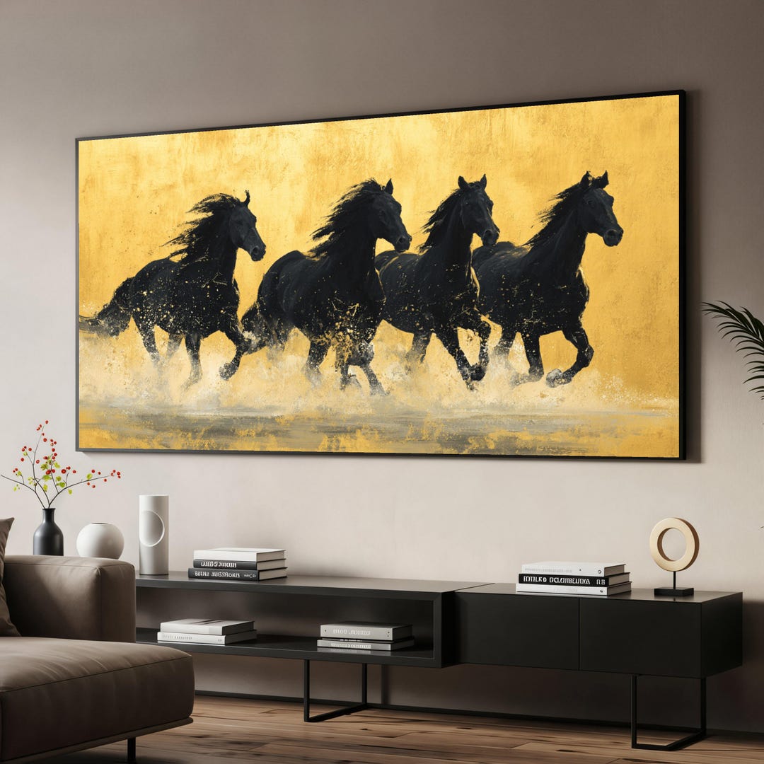 Galloping Black Horses Canvas Print, Dynamic Animal Wall Art, Energetic ...
