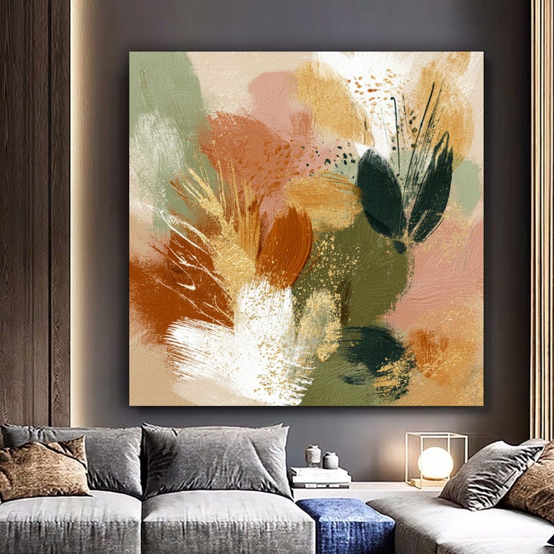 Very Abstract Shape Earth Tone Abstract Canvas Print Wall Art, Modern Botanical Shapes ...