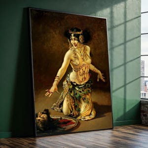 Leopold Schmutzler Salome Dance Canvas Print, Vintage Oriental Woman Art, Peacock Skirt Wall Decor