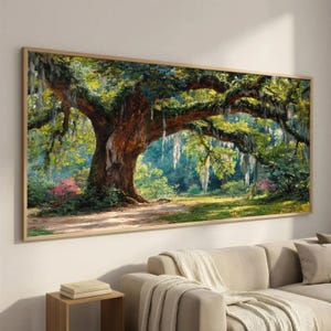 Live Oak Leinwanddruck Kunst, Moos drapierter Baum, Schlafzimmer, Wohnzimmer, Esszimmer