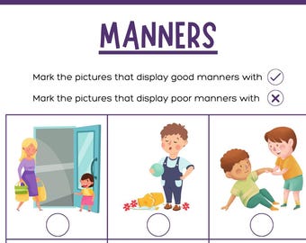 Feuille de travail de tri des bonnes manières pour les enfants, activité d'habiletés sociales, apprentissage imprimable (téléchargement numérique)