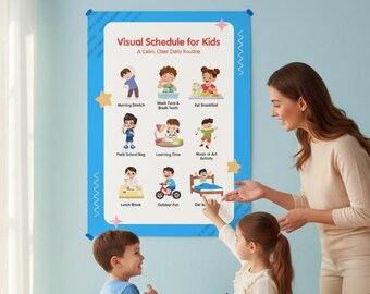 Visuele planningsposter voor kinderen, schema met dagelijkse routine (digitale download)