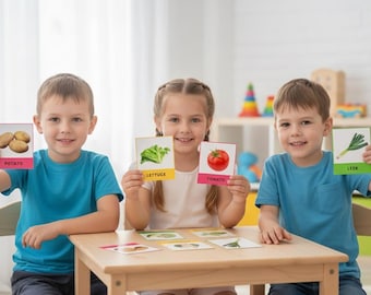 Groente-flashcards, montessori-voedselkaarten, leren voor peuters (digitale download)