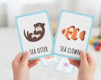 Flashcards met oceaandieren, montessorikaarten voor zeedieren (digitale download)