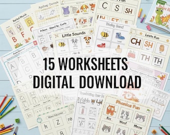 Alphabet Phonics Worksheets Bundle, Preschool Learning (Digital Download)