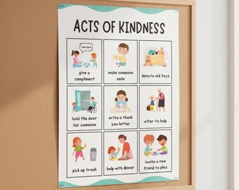 Acts of Kindness-poster, sociaal-emotioneel leren, decoratie speelkamer (digitale download, A4-formaat)